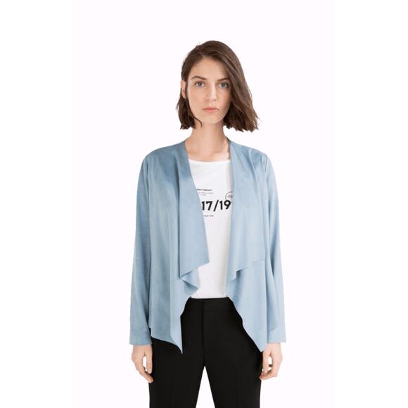 Zara Light Blue Faux Suede Light Blue Draped Jacket Small Excellent Condition - Picture 1 of 10